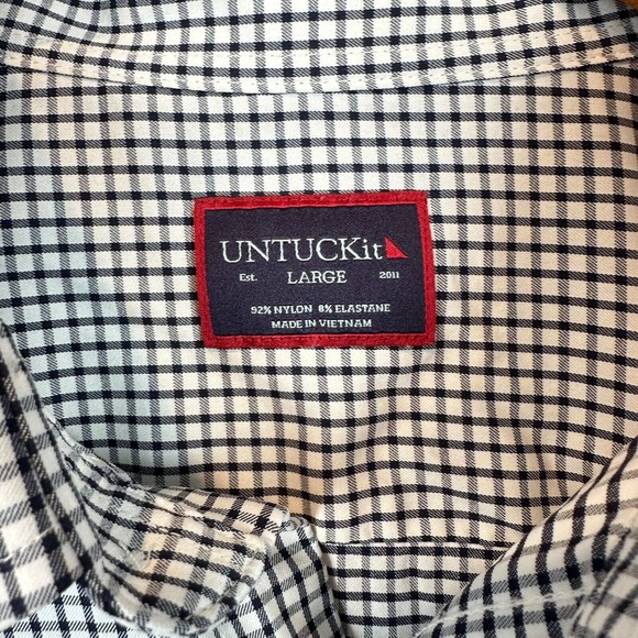 UNTUCKit Button Up Shirt Mens Size Large White Black Check Long Sleeve Collared - Picture 3 of 10